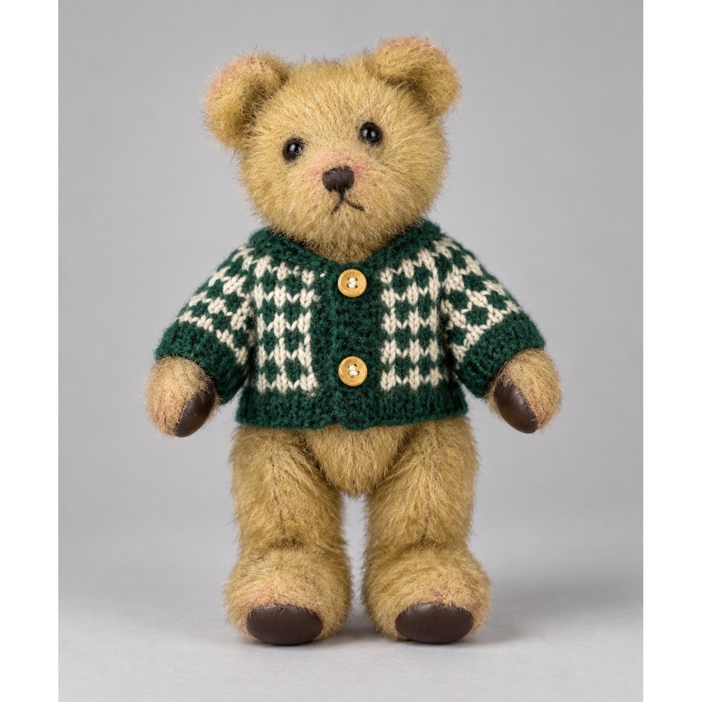 Vintage 1998 Hugfun International Teddy Bear Green Knit Sweater 8 Inch Plush